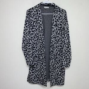 Maurices Womens Gray Leopard Print Long Knit Cardigan Top Office Size XS